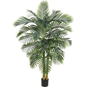 Artificial Palm Tree Indoor Plant Tall Fake Tropical Palm Tree in Pot with Real Bark Design Faux Areca Palm Tree for Home Office Living Room Bedroom Farmhouse Modern Outdoor Decor (21 Leaves 6 FT)
