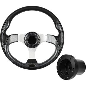 Golf Cart Steering Wheel & Adapter Kit, 5/6 Hole Universal 12.5" Steering Wheels And Adapter for EZGO TXT & RXV Model