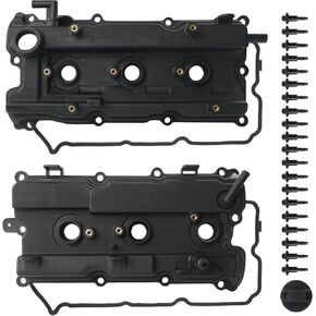 Engine Valve Cover Set with Bolts & Oil Cap & Gaskets & PCV Valve & Spark Plug Tube Seals Compatible with 2002-2009 Nissan Altima Murano Maxima Quest Infiniti I35 3.5L V6 Replace 264-984, 264-985