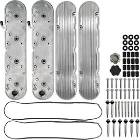 LS Polished Finned Aluminum Valve Covers w/Coil Mounts & Cover Compatible with Chevy Small Block V8 293 325 364 376 427 LS1 LS2 LS3 LS6 LS7