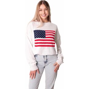 Madore White Soft American Sweater Sweater Women 4th of July 2024 USA Outfits Plus Fourth