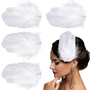 4 Pcs Feather Hair Clips for Women, Feather Headpiece Barrettes, Feathers Hair Clip Hairpins Accessory for Women, Swan Lake Costume, Party (White)