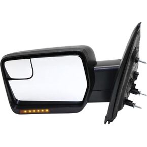 JC Whitney Driver Side Power Heated Mirror for Ford F-150 2011-2014 Manual Fold With Signal Light & Spotter Glass; Without Memory & Puddle Lamp Textured JFD224EL-S