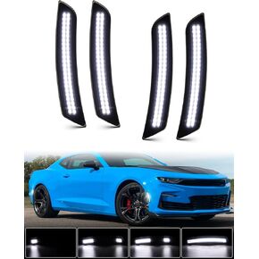 LED Side Marker Lights for Chevy Camaro 2016 2017 2018 2019 2020 2021 2022 2023, Smoked Lens Front Rear Bumper LED Sidemarker Dynamic white, Pack of 4