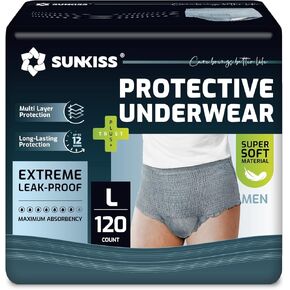SUNKISS Incontinence Underwear for Men, Daytime Disposable Adult Pull Ups, Mens Protective Briefs with Maximum Absorbency, XLarge, Grey, 32 Count