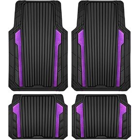 CAR PASS Heavy Duty Rubber Car Mats Metallic, Aluminum Film All Weather Floor Mats Waterproof Universal Trim to Fit Automotive SUV Sedan Van 4 Piece Anodized Deep Dish Two-Tone Sporty Black Red Chrome