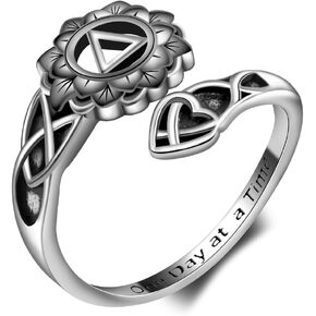 AA Sobriety Rings for Women - 925 Sterling Silver Alcoholics Anonymous Sobriety Spoon Rings for Husband AA Recovery Symbol Jewelry Gifts for Daughter Men