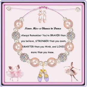 Dance Recital Gifts for Girls, Ballet Dancer Gifts, Ballerina Jewelry, Shiny Pink Pearl and Rhinestone Dance Bracelet, Dance Lovers Gifts for Teen Dancer Recital Dance Team Daughter Granddaughter Niece