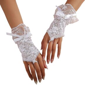 Short Lace Gloves Fingerless Mesh Sheer Rhinestone Wedding Bow Glove Bridal Bridesmaids Banquet Tea Party Funeral