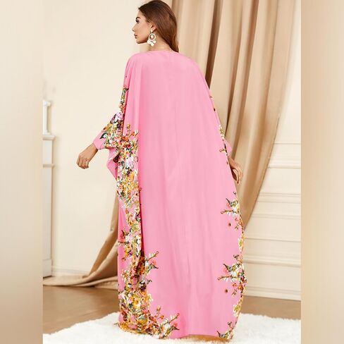 One Size Moroccan Kaftan Dress Floral Batwing Dubai Muslim Robe Islamic Wedding Clothes Pakistani Eid Ramadan Caftan in Saudi Arabia