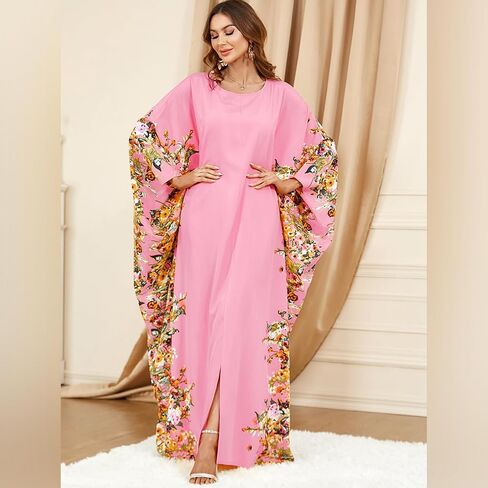 One Size Moroccan Kaftan Dress Floral Batwing Dubai Muslim Robe Islamic Wedding Clothes Pakistani Eid Ramadan Caftan in Saudi Arabia