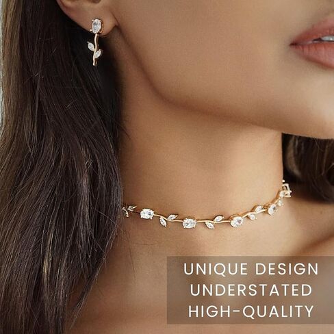 Nikita by Niki 18K Leaf Choker Necklace - قلادة الزفاف الأنيقة لحفلات الزفاف ، قلادة قلادة رسمية للنساء ، هدية مجوهرات الزفاف اللذيذة in Kuwait