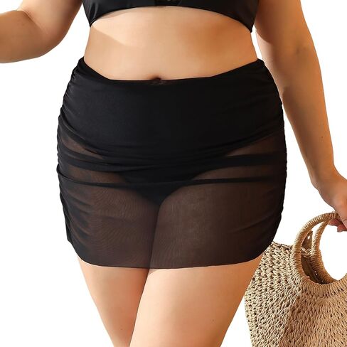 SherryDC Women Plus Size Swim Skirt High Waisted Mesh Sheer Bikini Swimsuit Bathing Suit Bottoms in Saudi Arabia