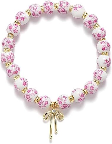 Atiptu Beads Bow Bracelet للنساء أساور زهرة عتيقة الأزرق الخزفي الأساور in Saudi Arabia