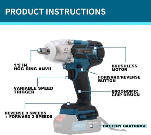 مفتاح ربط تأثير لاسلكي 1/2 بوصة لبطارية ماكيتا 18 فولت، 737 قدم رطل (1000 نيوتن متر) مفتاح ربط تأثير بدون فرشاة عزم دوران عالي، محرك طاقة كهربائي 2300 دورة في الدقيقة مع 5 سرعات، للسيارة والمنزل (الأداة فقط) in Kuwait