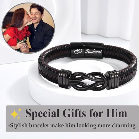 Fathers Day Men Gifts Infinity Leather Bracelet for Him Gifts Ideas Jewelry for Birthday, Christmas in Saudi Arabia