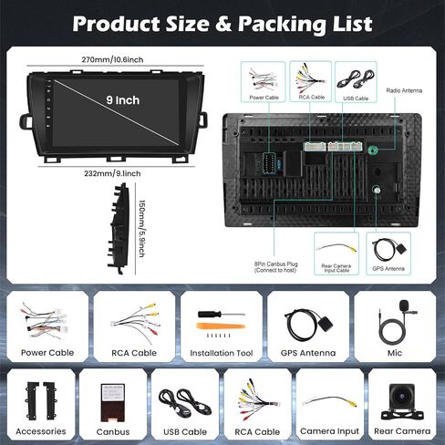 [2+64G] ستيريو سيارة Hikity Android 13 لسيارة Toyota Prius(W/JBL) 2010-2015 راديو مع Carplay Android Auto Mirror Link، شاشة لمس 9 بوصة GPS WiFi Bluetooth FM RDS MIC كاميرا احتياطية in Saudi Arabia