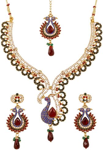 Touchstone Indian Bollywood Traditional Craftsmanship Mughal Designer Jewelry Wedding Necklace Set in Antique Gold Or White Tone for Women. in Saudi Arabia