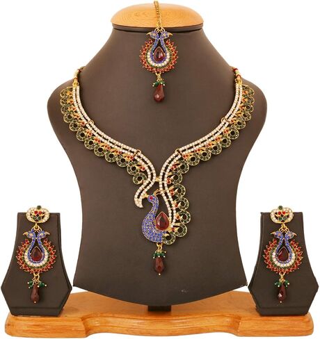 Touchstone Indian Bollywood Traditional Craftsmanship Mughal Designer Jewelry Wedding Necklace Set in Antique Gold Or White Tone for Women. in Saudi Arabia