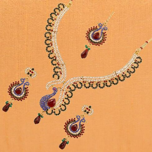 Touchstone Indian Bollywood Traditional Craftsmanship Mughal Designer Jewelry Wedding Necklace Set in Antique Gold Or White Tone for Women. in Saudi Arabia
