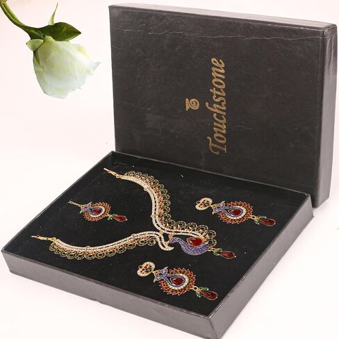 Touchstone Indian Bollywood Traditional Craftsmanship Mughal Designer Jewelry Wedding Necklace Set in Antique Gold Or White Tone for Women. in Saudi Arabia