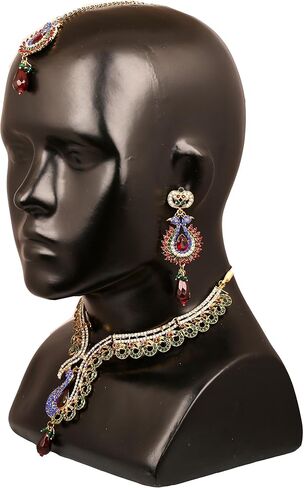 Touchstone Indian Bollywood Traditional Craftsmanship Mughal Designer Jewelry Wedding Necklace Set in Antique Gold Or White Tone for Women. in Saudi Arabia