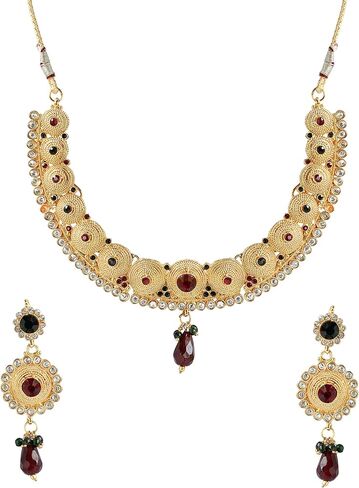 Touchstone Indian Bollywood Traditional Craftsmanship Mughal Designer Jewelry Wedding Necklace Set in Antique Gold Or White Tone for Women. in Saudi Arabia