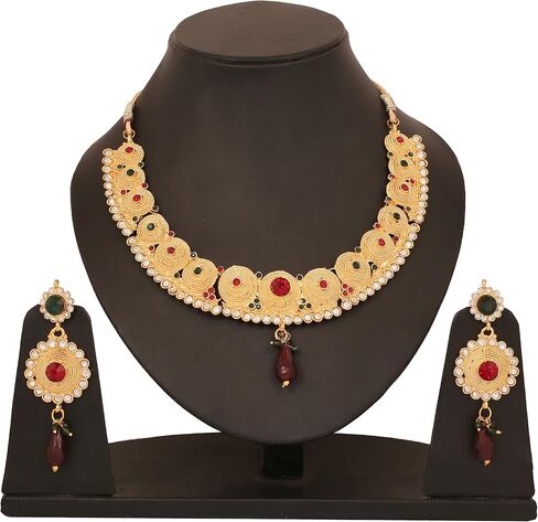 Touchstone Indian Bollywood Traditional Craftsmanship Mughal Designer Jewelry Wedding Necklace Set in Antique Gold Or White Tone for Women. in Saudi Arabia