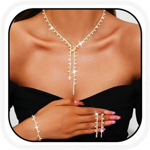 UniCra Silver Bridal Wedding Jewelry Set Rhinestone Necklace Oprings مجموعات سوار Prom مجموعات المجوهرات الرسمية للنساء والعرائس in Kuwait