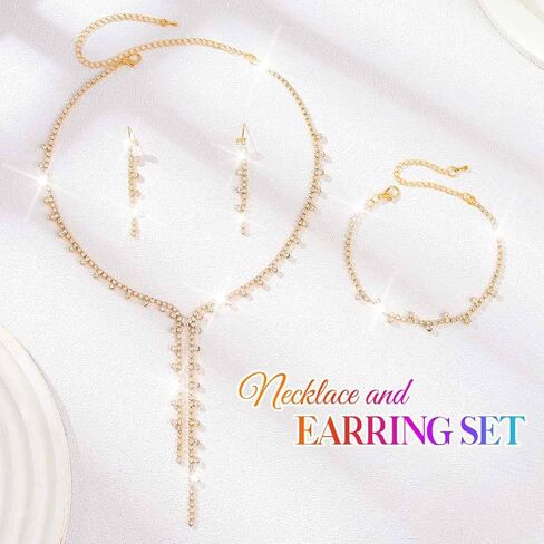 UniCra Silver Bridal Wedding Jewelry Set Rhinestone Necklace Oprings مجموعات سوار Prom مجموعات المجوهرات الرسمية للنساء والعرائس in Kuwait