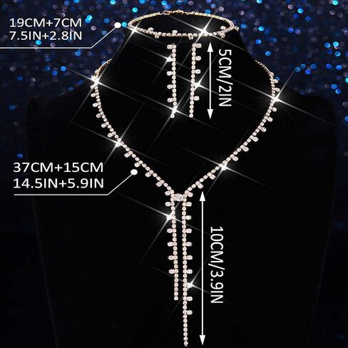 UniCra Silver Bridal Wedding Jewelry Set Rhinestone Necklace Oprings مجموعات سوار Prom مجموعات المجوهرات الرسمية للنساء والعرائس in Kuwait