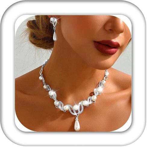 CLOACE Gold Pearl Bridal Wedding Jewelry Set Rhinestone Necklace Earrings Sets Costume Jewelry for Women and Brides in Saudi Arabia