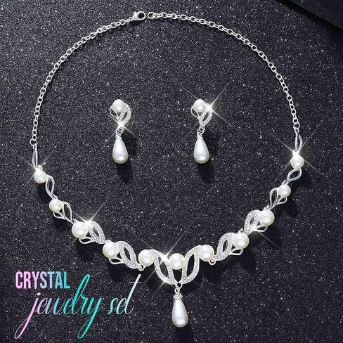 CLOACE Gold Pearl Bridal Wedding Jewelry Set Rhinestone Necklace Earrings Sets Costume Jewelry for Women and Brides in Saudi Arabia