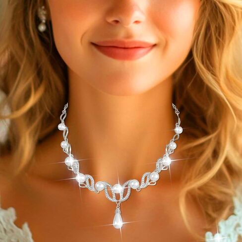 CLOACE Gold Pearl Bridal Wedding Jewelry Set Rhinestone Necklace Earrings Sets Costume Jewelry for Women and Brides in Saudi Arabia
