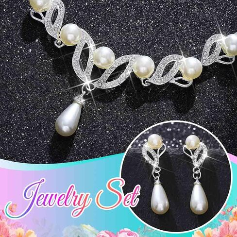 CLOACE Gold Pearl Bridal Wedding Jewelry Set Rhinestone Necklace Earrings Sets Costume Jewelry for Women and Brides in Saudi Arabia