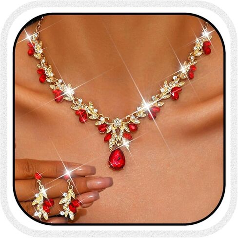Unicra Rhinestone Bridal Wedding Jewelry Sets Gold Necklace Earrings Set Leaf Prom Formal Costume Jewelry Set for Women and Brides in Saudi Arabia