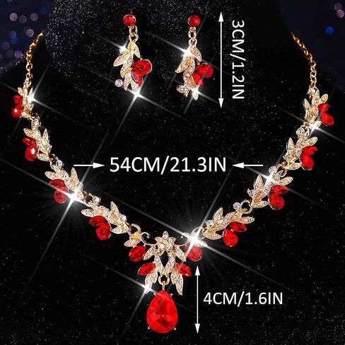 Unicra Rhinestone Bridal Wedding Jewelry Sets Gold Necklace Earrings Set Leaf Prom Formal Costume Jewelry Set for Women and Brides in Saudi Arabia