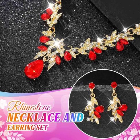 Unicra Rhinestone Bridal Wedding Jewelry Sets Gold Necklace Earrings Set Leaf Prom Formal Costume Jewelry Set for Women and Brides in Saudi Arabia