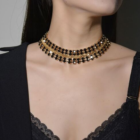 Gold Silver Black Choker Necklace for Women Gold Rhinestone Bowknot Bridesmaid Wedding Prom Gargantillas De Mujer Elegantes Tennis Net Necklace Disco Necklace Christmas Graduation Prom Jewelry Accessories in Saudi Arabia