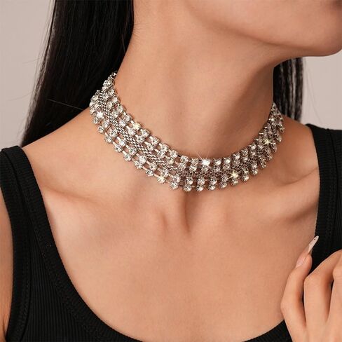 Gold Silver Black Choker Necklace for Women Gold Rhinestone Bowknot Bridesmaid Wedding Prom Gargantillas De Mujer Elegantes Tennis Net Necklace Disco Necklace Christmas Graduation Prom Jewelry Accessories in Saudi Arabia