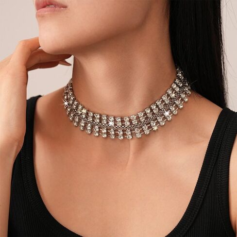 Gold Silver Black Choker Necklace for Women Gold Rhinestone Bowknot Bridesmaid Wedding Prom Gargantillas De Mujer Elegantes Tennis Net Necklace Disco Necklace Christmas Graduation Prom Jewelry Accessories in Saudi Arabia