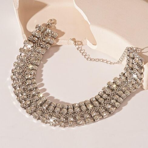 Gold Silver Black Choker Necklace for Women Gold Rhinestone Bowknot Bridesmaid Wedding Prom Gargantillas De Mujer Elegantes Tennis Net Necklace Disco Necklace Christmas Graduation Prom Jewelry Accessories in Saudi Arabia