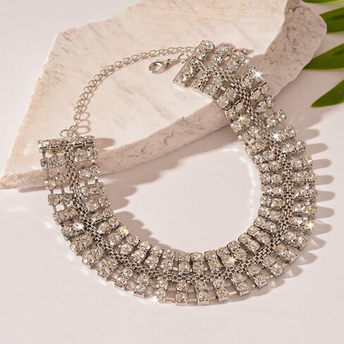 Gold Silver Black Choker Necklace for Women Gold Rhinestone Bowknot Bridesmaid Wedding Prom Gargantillas De Mujer Elegantes Tennis Net Necklace Disco Necklace Christmas Graduation Prom Jewelry Accessories in Saudi Arabia