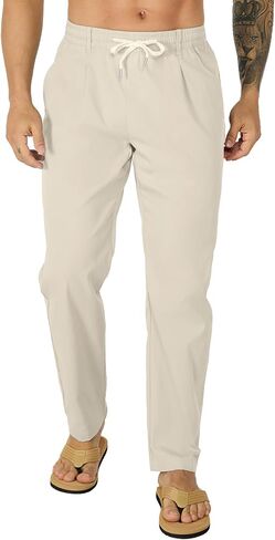 Susclude Mens Casual Pants Elastic Waist Pleated Lightweight Beach Multi Pants for Men Summer Drawstring Trousers in Kuwait