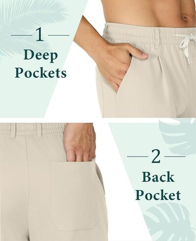 Susclude Mens Casual Pants Elastic Waist Pleated Lightweight Beach Multi Pants for Men Summer Drawstring Trousers in Kuwait