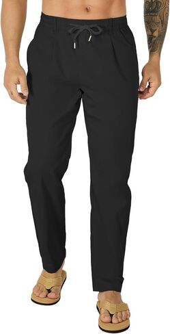 Susclude Mens Casual Pants Elastic Waist Pleated Lightweight Beach Multi Pants for Men Summer Drawstring Trousers in Kuwait