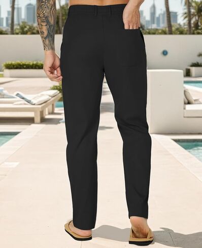 Susclude Mens Casual Pants Elastic Waist Pleated Lightweight Beach Multi Pants for Men Summer Drawstring Trousers in Kuwait