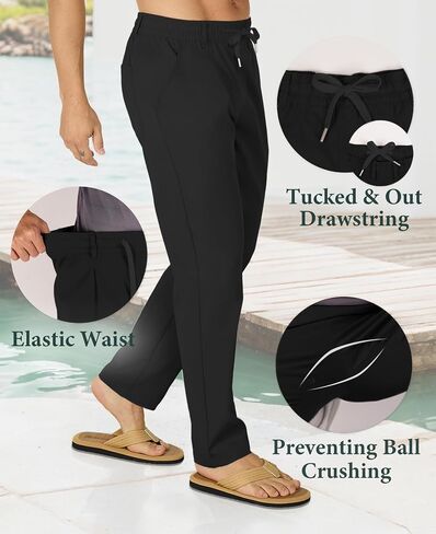 Susclude Mens Casual Pants Elastic Waist Pleated Lightweight Beach Multi Pants for Men Summer Drawstring Trousers in Kuwait