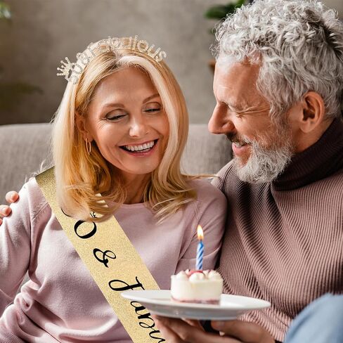 CIEHER 50th Birthday Crown & Sash, Gold Tiara & Sash Set for Women, 50th Birthday Decorations & Gifts in Saudi Arabia