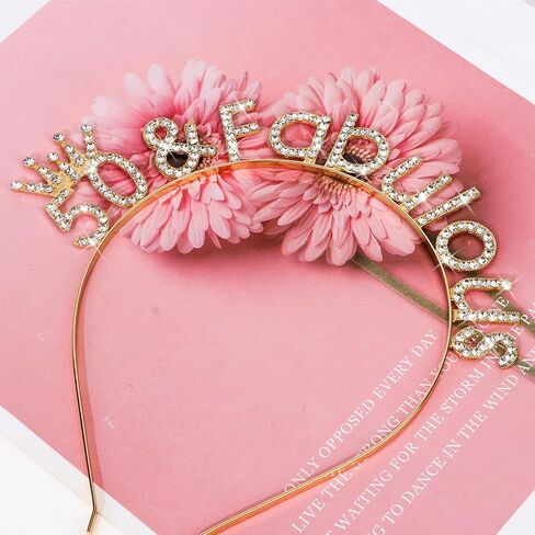 CIEHER 50th Birthday Crown & Sash, Gold Tiara & Sash Set for Women, 50th Birthday Decorations & Gifts in Saudi Arabia